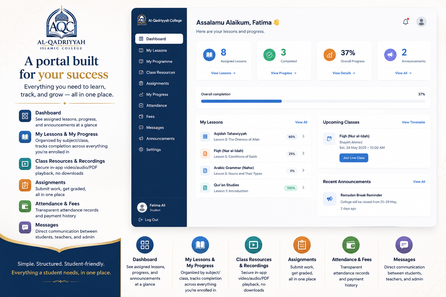 AQC Student Portal dashboard preview